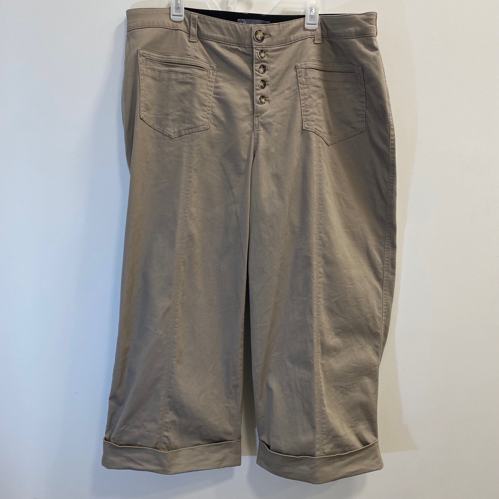 Wit & Wisdom Crop Pants Sz 20W Beige Button Fly Stretch Coastal Utility Stretch